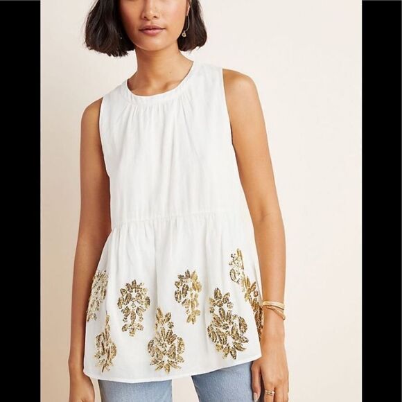 ANTHROPOLOGIE Simona Sequined Babydoll Blouse - Picture 1 of 4